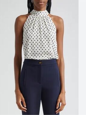 Veronica Beard Black Polka Dot Halter Silk Top